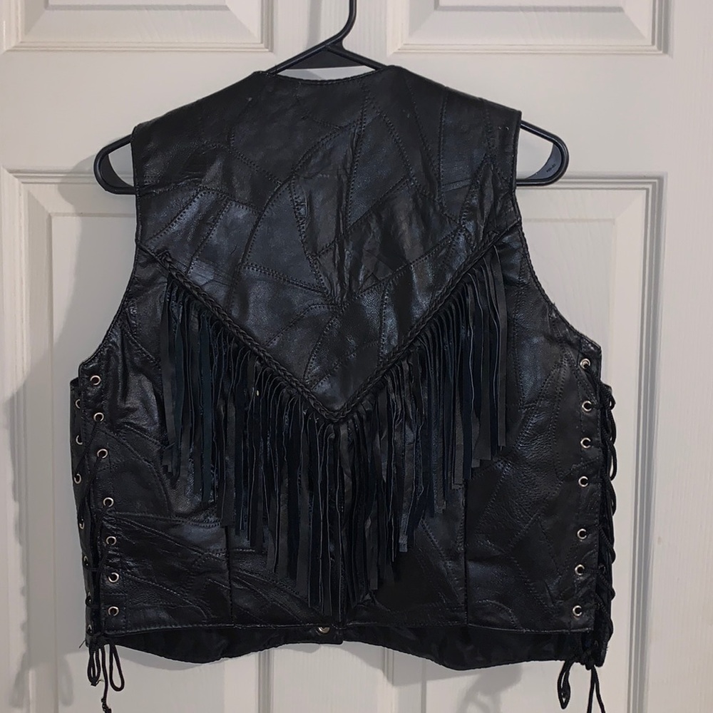 Navarre leather company genuine leather Patchwork fringe leather vest